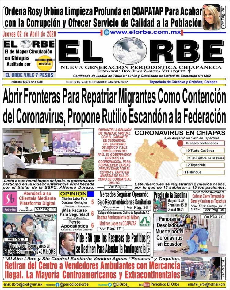 Portada de El Orbe (Mexico)