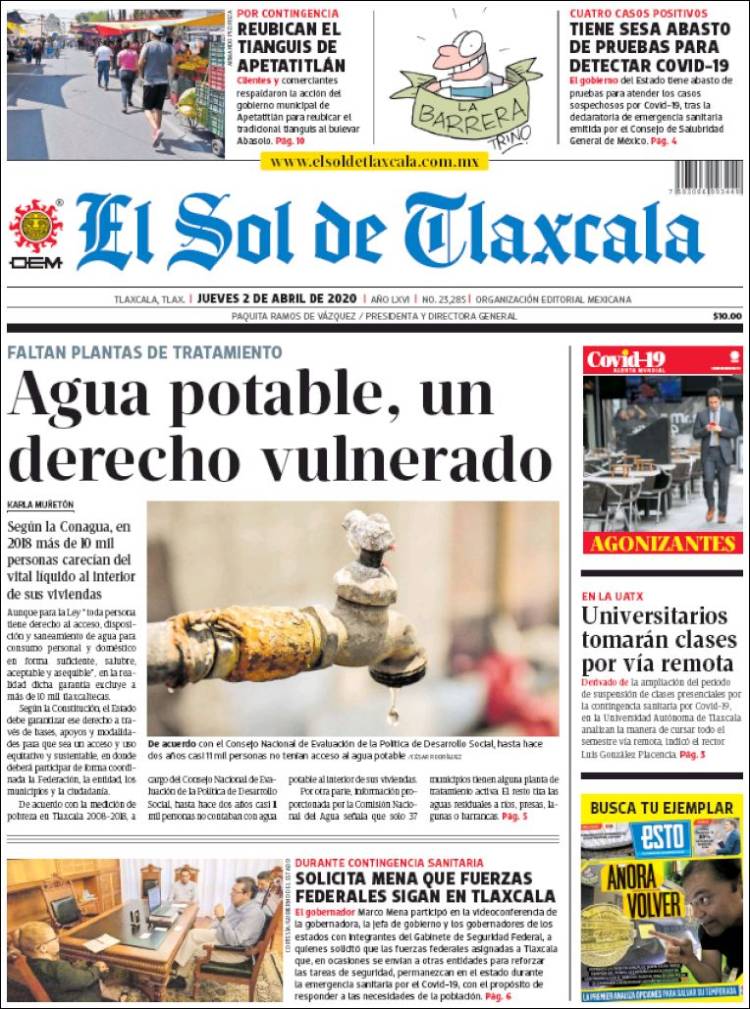 Portada de El Sol de Tlaxcala (Mexico)