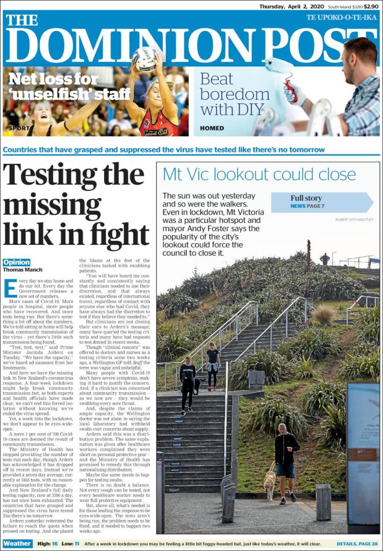 Portada de The Dominion Post (Nueva Zelanda)