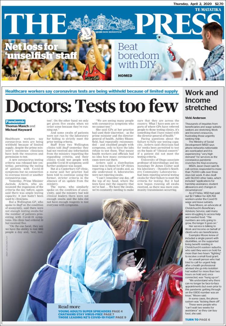 Portada de The Press (Nueva Zelanda)