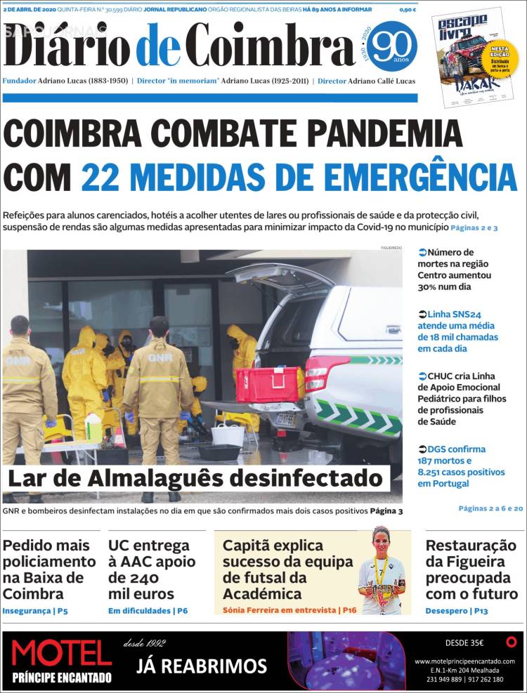 Portada de Diário de Coimbra (Portugal)