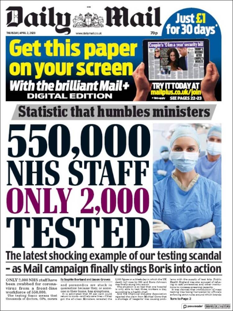 Portada de Daily Mail (Reino Unido)