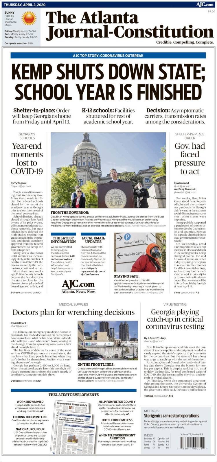 Portada de The Atlanta Journal-Constitution (USA)