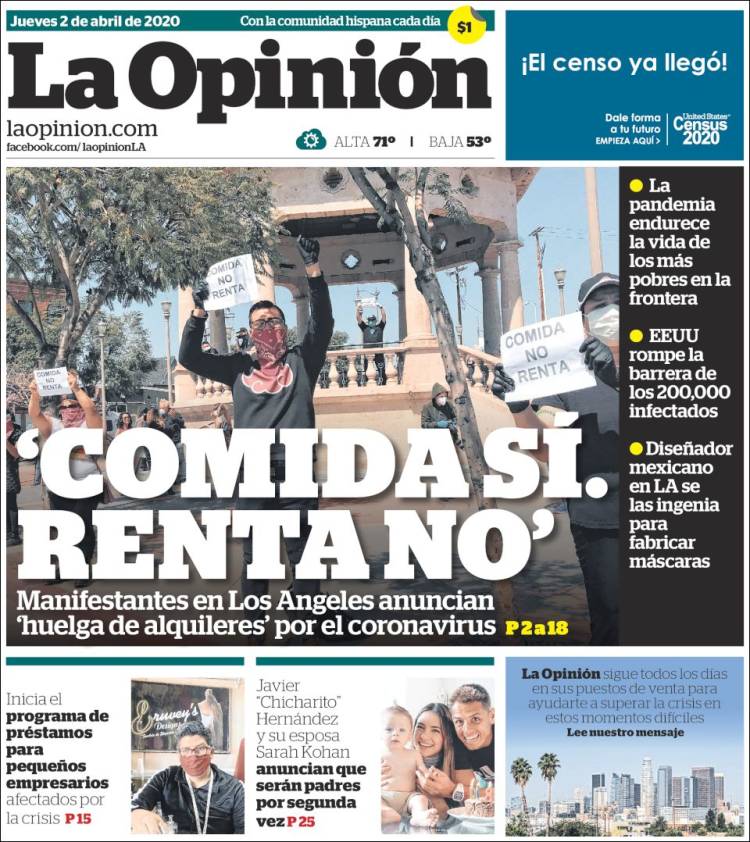 Portada de La Opinión (USA)