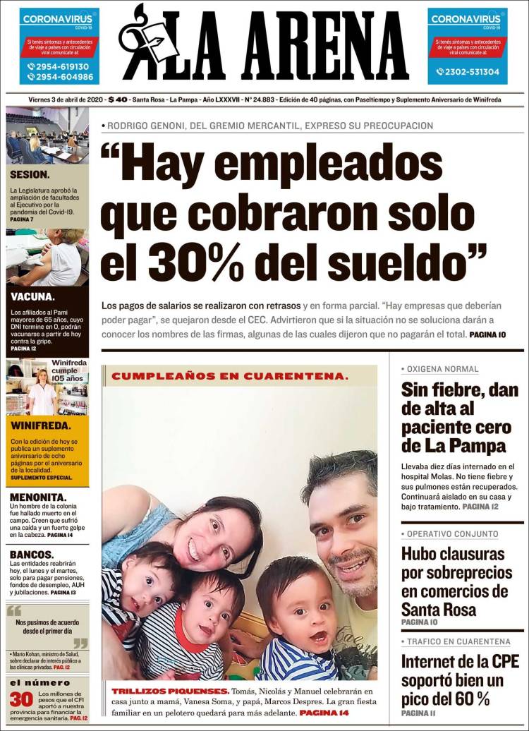 Portada de Diario La Arena (Argentina)