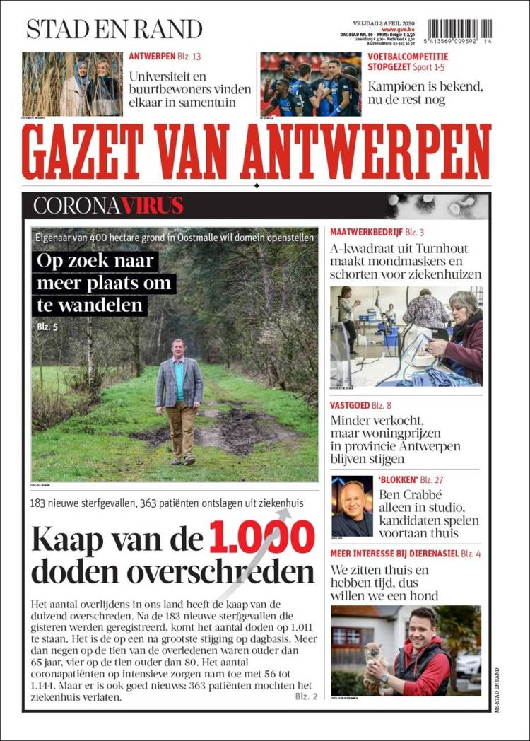 Portada de Gazet van Antwerpen (B&eacute;lgica)