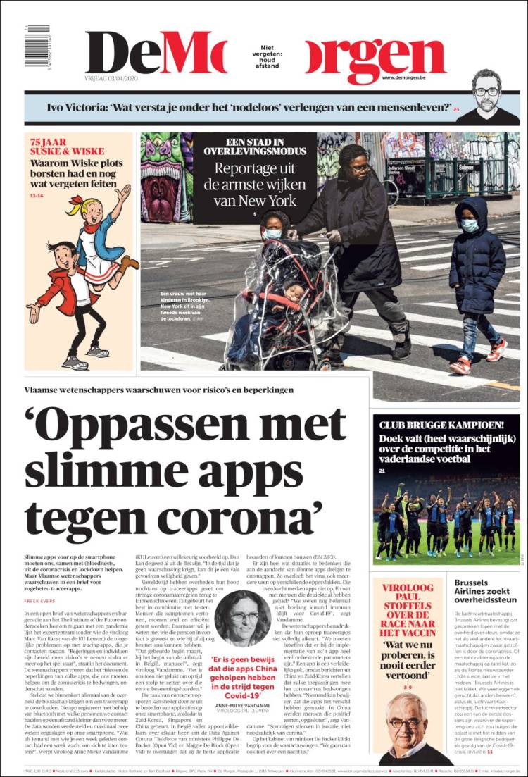Portada de De Morgen (B&eacute;lgica)