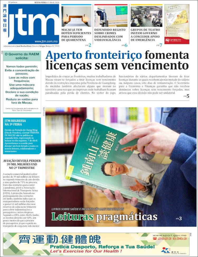 Portada de Jornal Tribuna de Macau (China)