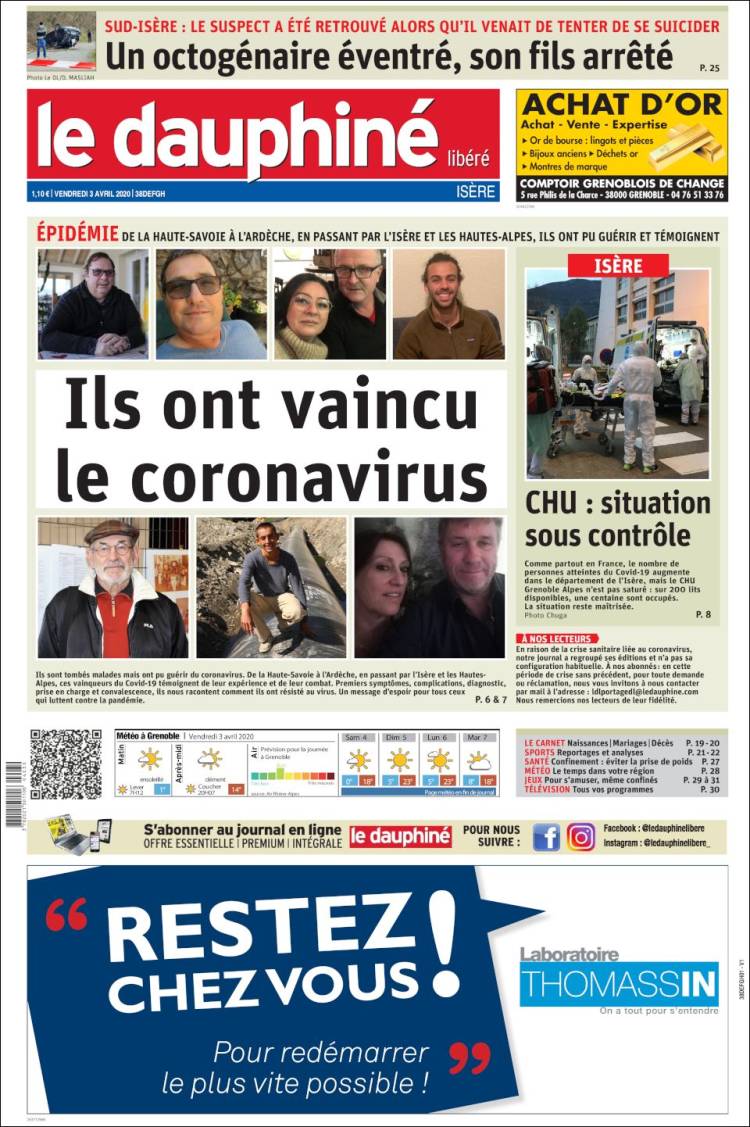 Portada de Le Dauphiné Libéré (Francia)