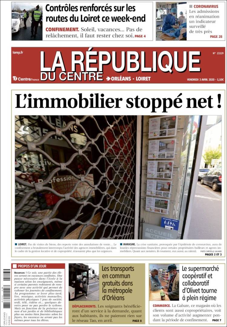 Portada de La République du Centre (Francia)