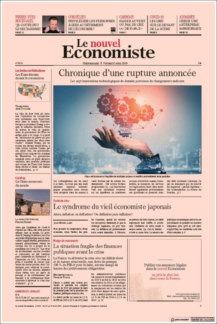 Portada de Le nouvel Economiste (Francia)