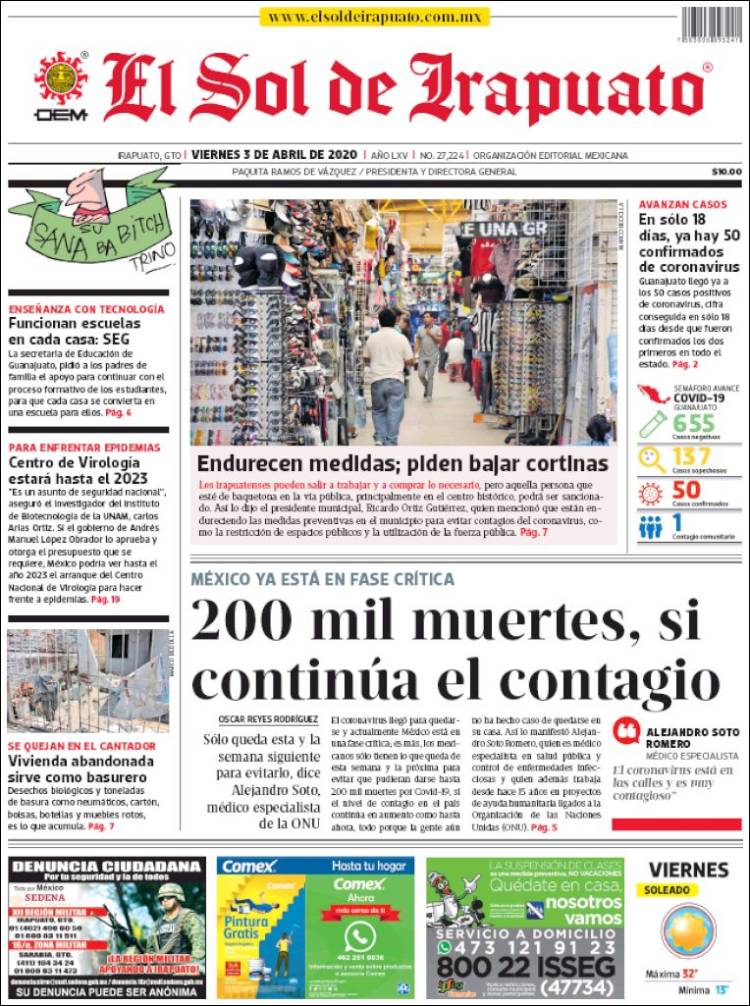 Portada de El Sol de Irapuato (M&eacute;xico)