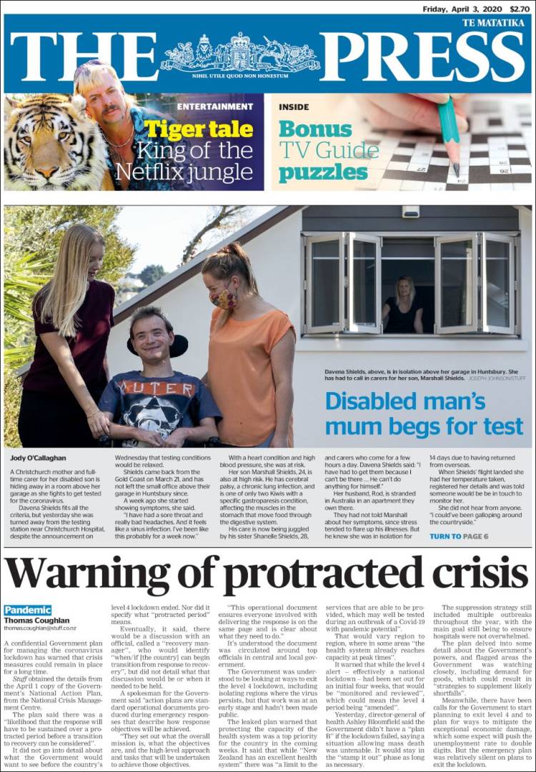 Portada de The Press (Nueva Zelanda)