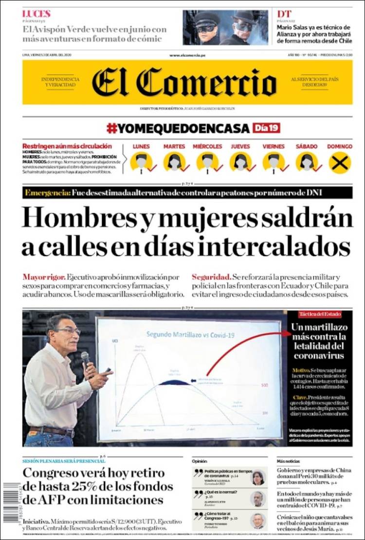 Portada de El Comercio (Per&uacute;)