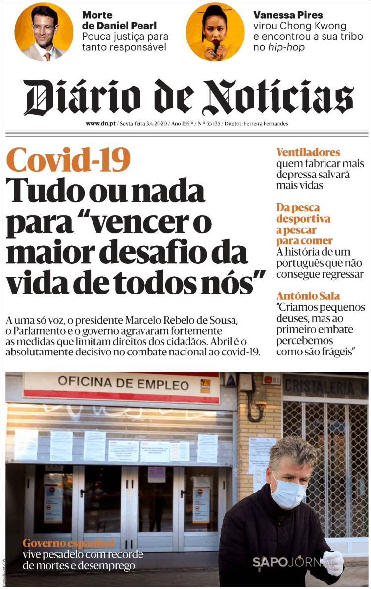 Portada de Diário de Noticias (Portugal)