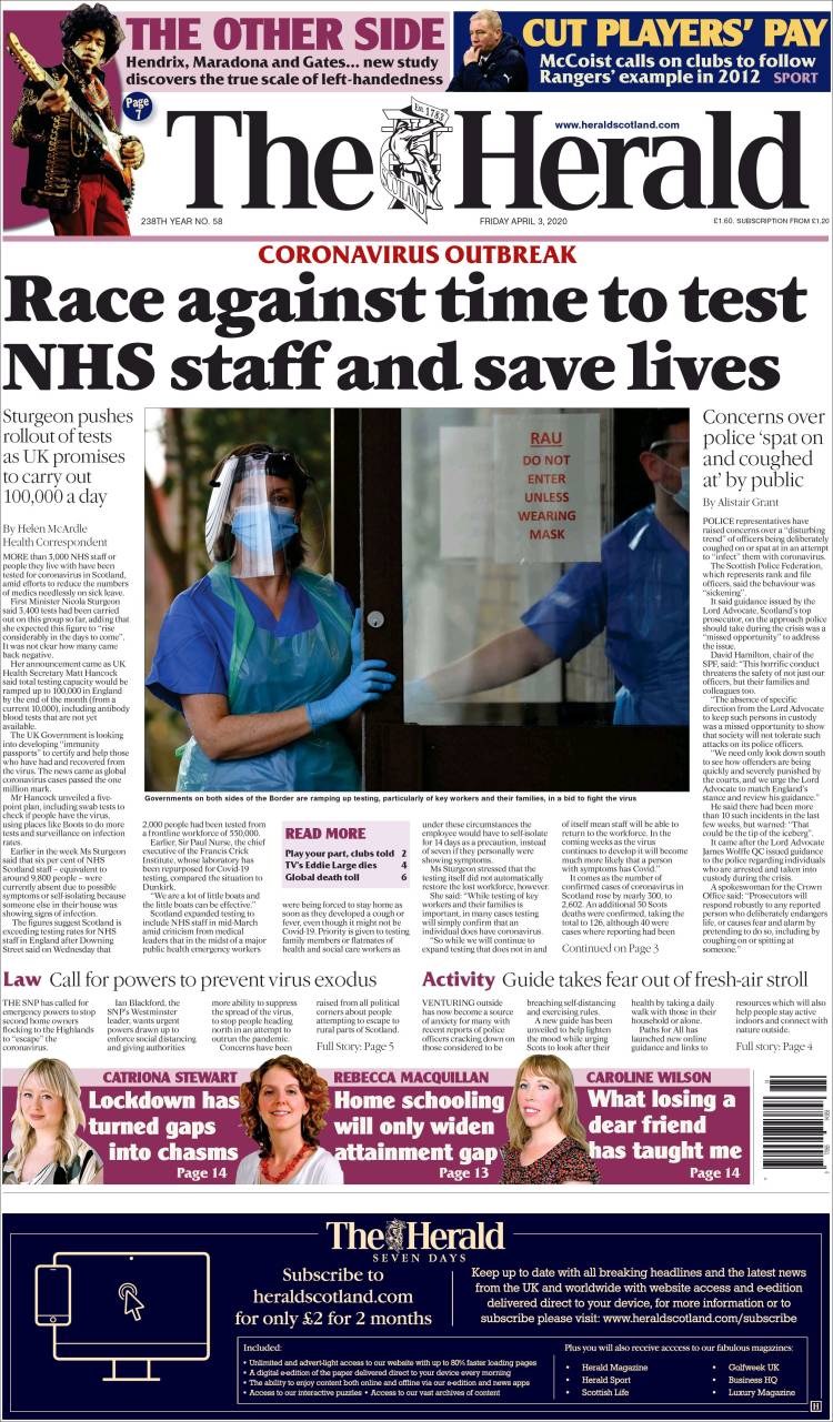 Portada de The Herald (Reino Unido)