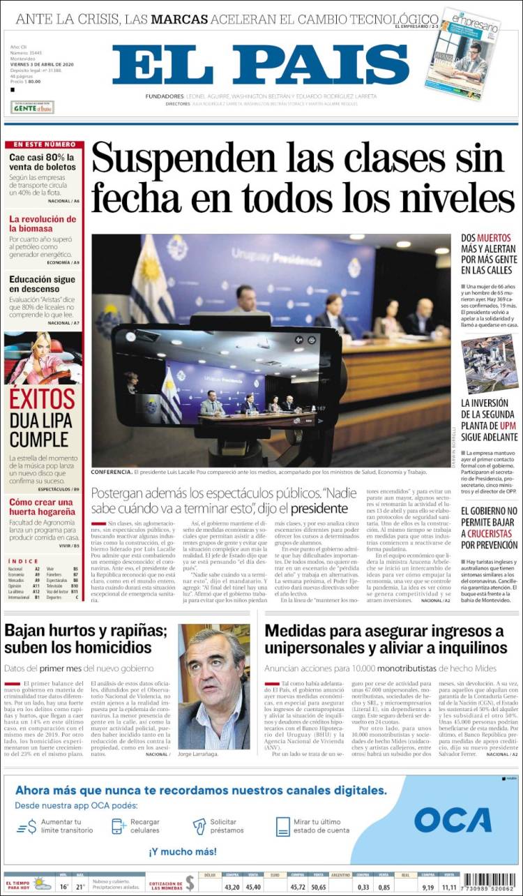 Portada de El País (Uruguay)
