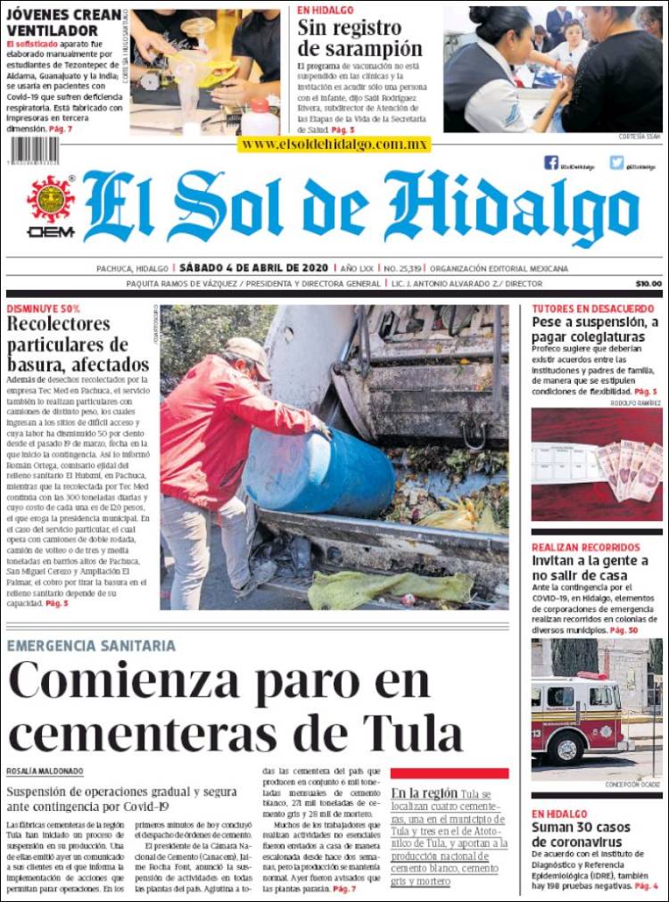 Portada de El Sol de Hidalgo (México)