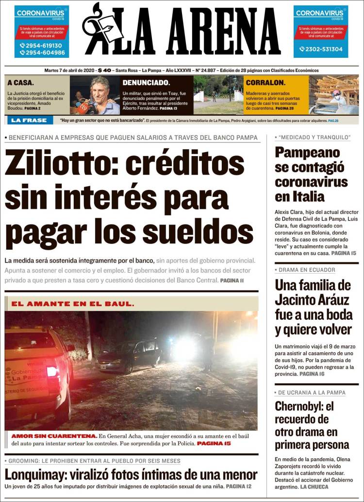 Portada de Diario La Arena (Argentina)