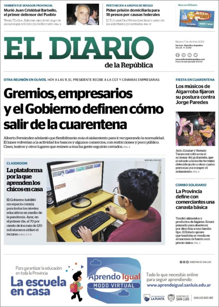 Portada de Diario de la República (Argentina)