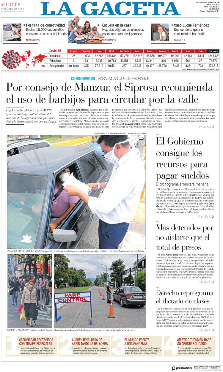Portada de La Gaceta (Argentina)