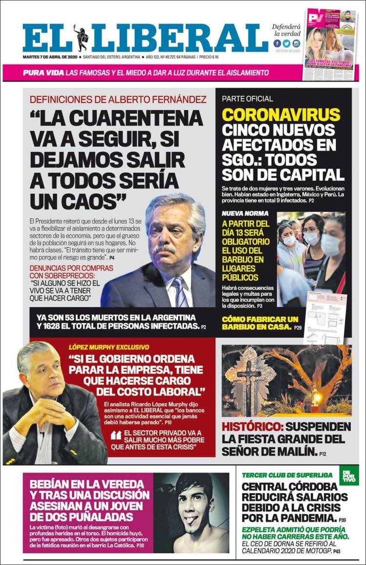 Portada de Diario El Liberal (Argentina)