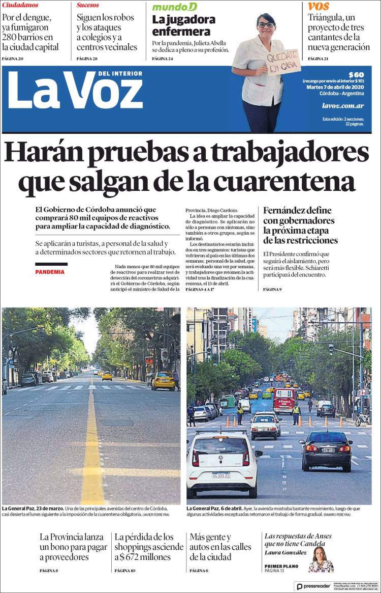 Portada de La Voz del Interior (Argentina)