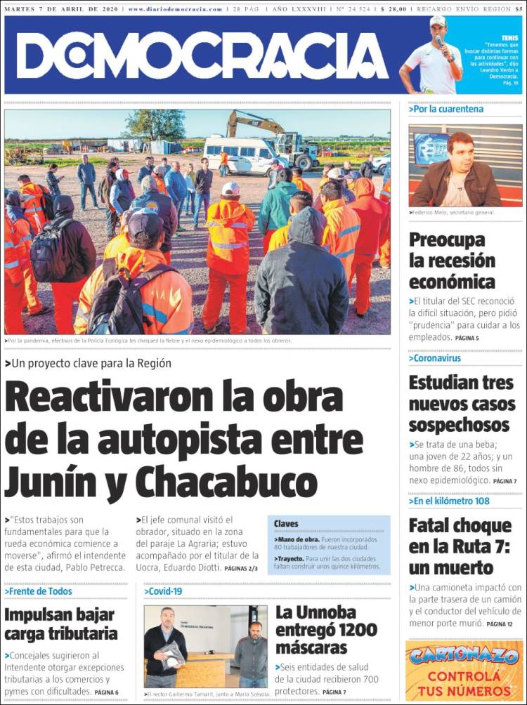 Portada de Diario Democracia (Argentina)