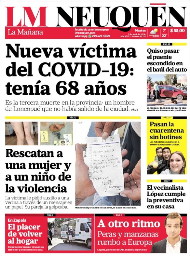 Portada de La Mañanade Neuquén (Argentina)