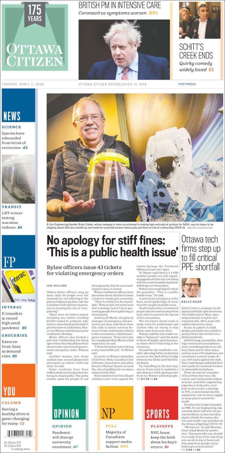 Portada de Ottawa Citizen (Canadá)