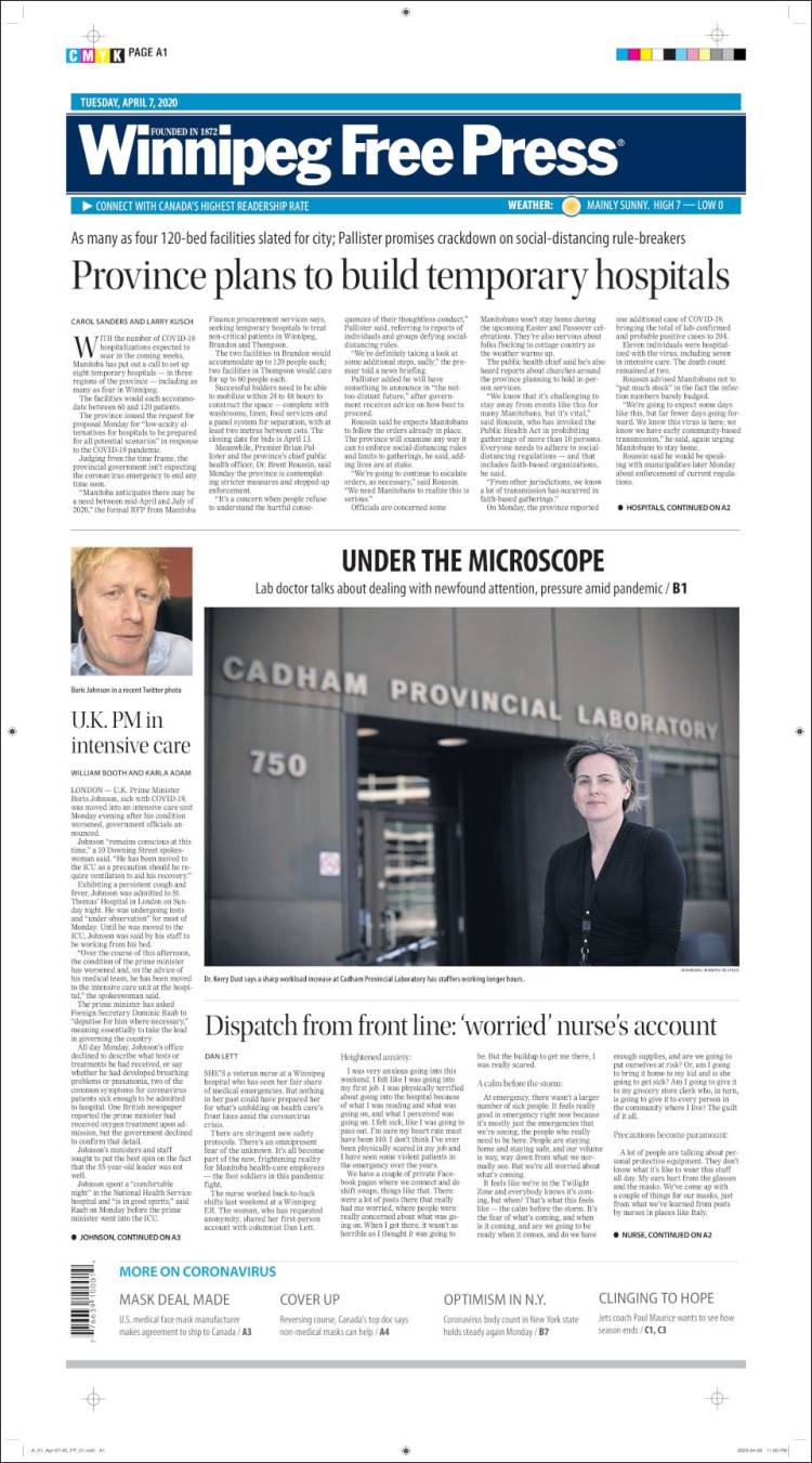 Portada de Winnipeg Free Press (Canadá)