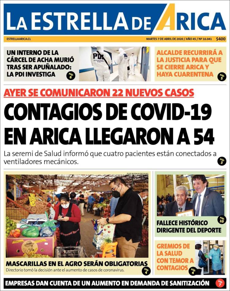 Portada de La Estrella de Arica (Chile)