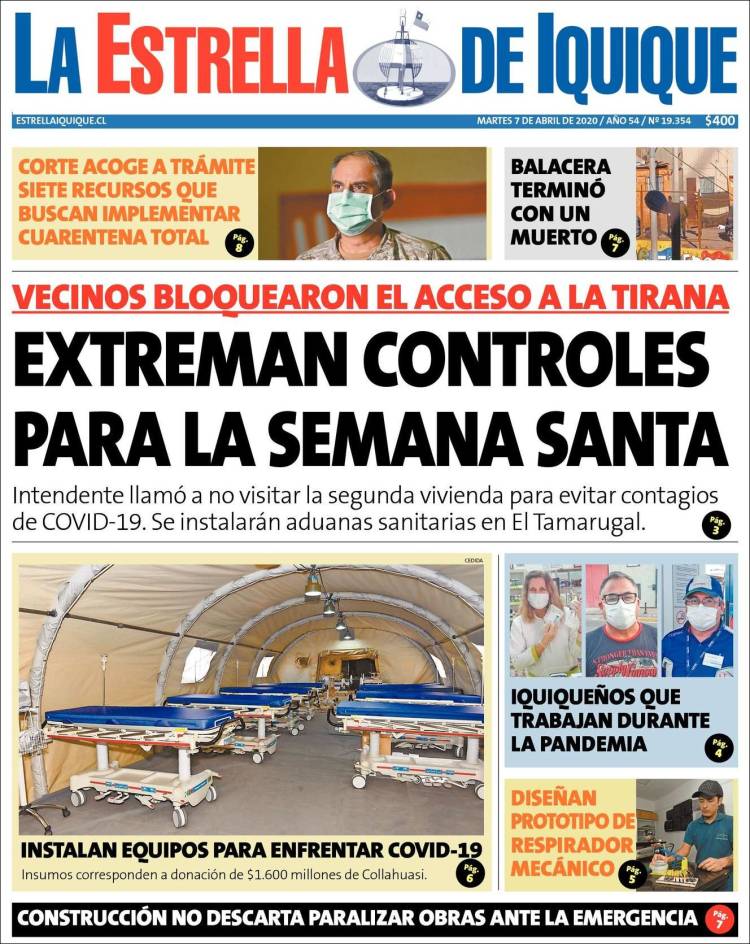 Portada de La Estrella de Iquique (Chile)