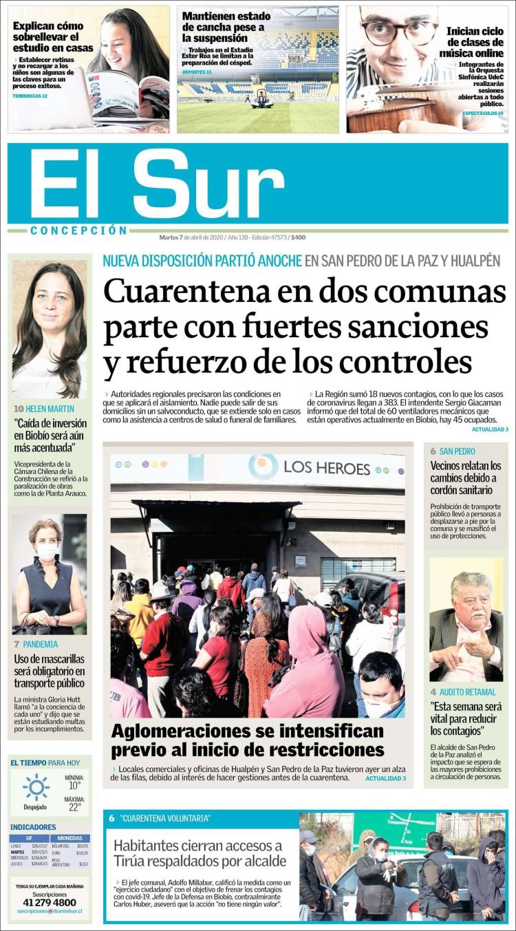 Portada de El Sur (Chile)