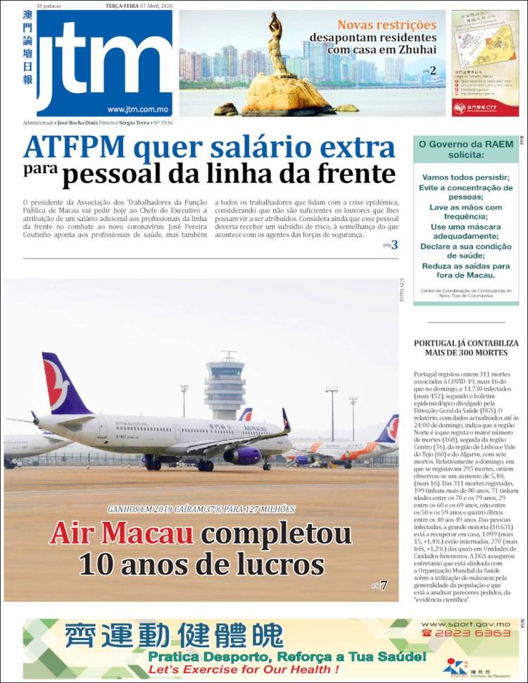 Portada de Jornal Tribuna de Macau (China)