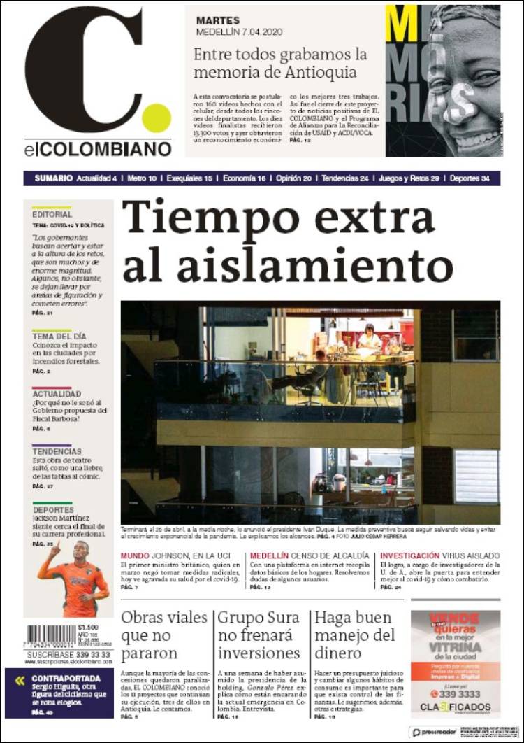 Portada de El Colombiano (Colombia)