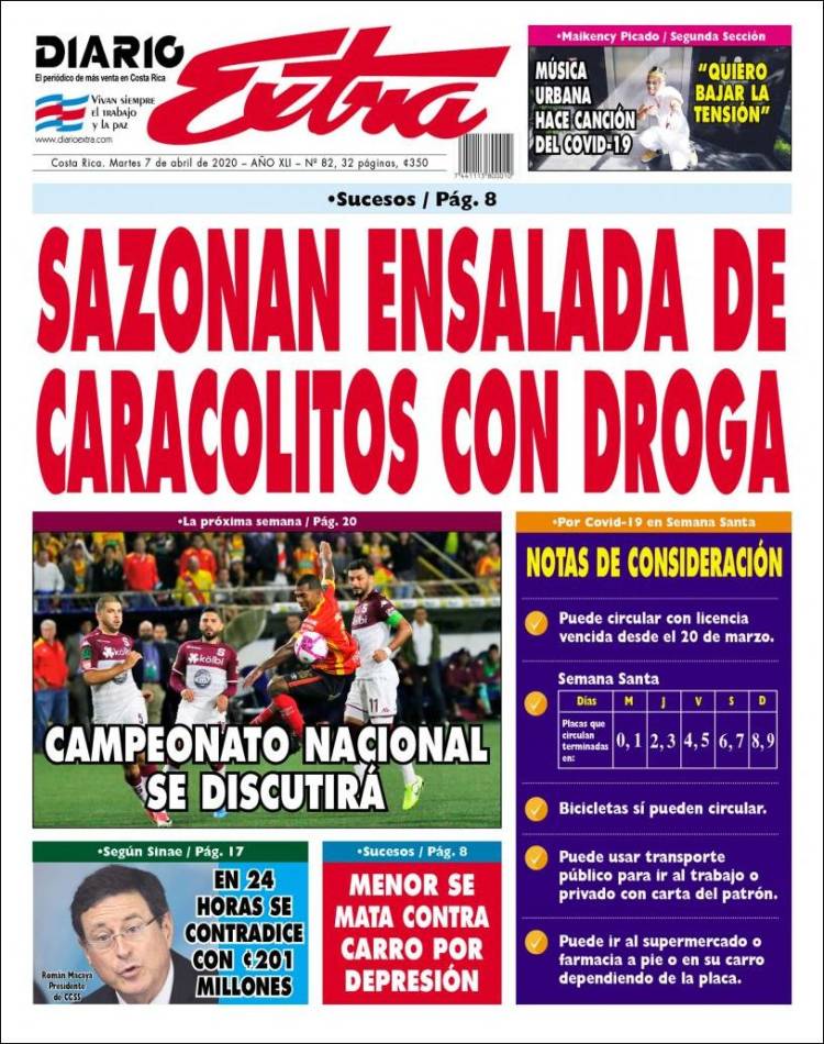 Portada de Diario Extra (Costa Rica)