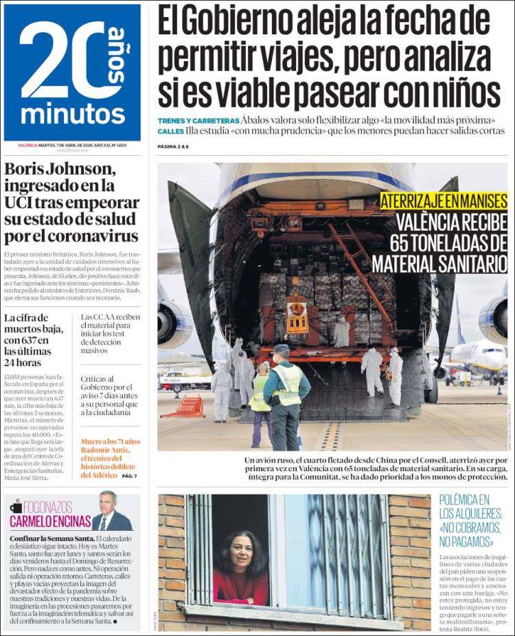 Portada de 20 Minutos - Valencia (Espa&ntilde;a)