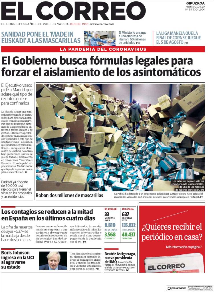 Portada de El Correo - Guipuzcoa (Espa&ntilde;a)