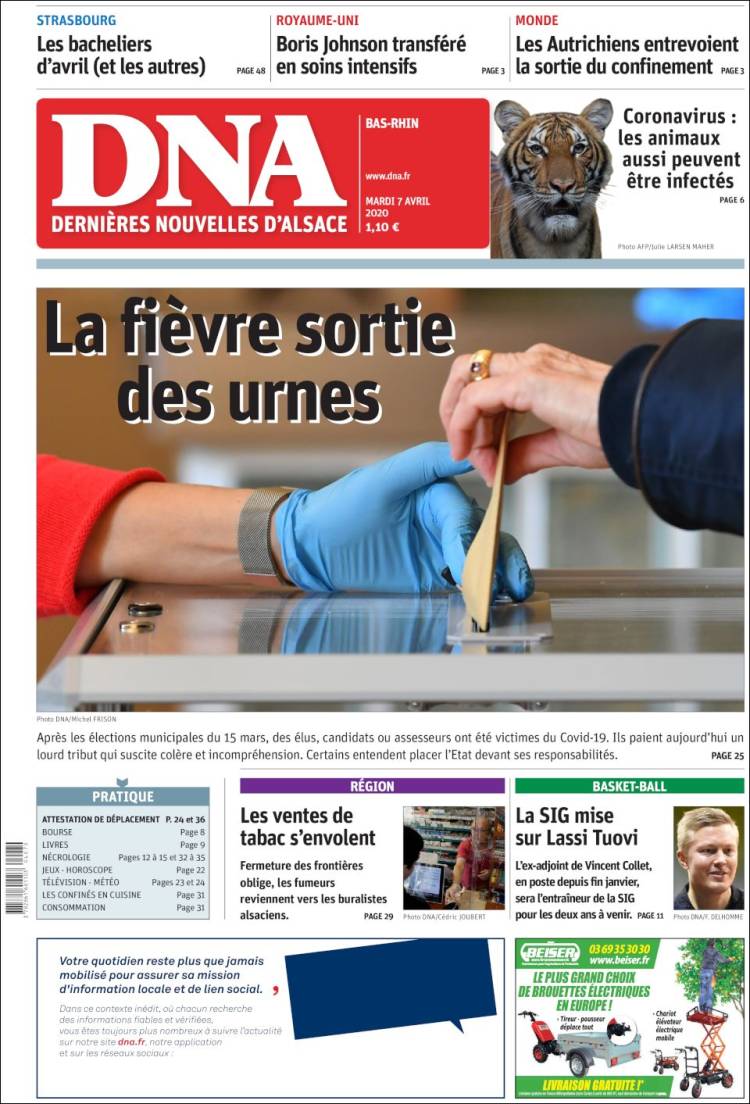 Portada de Les Dernières Nouvelles d'Alsace (Francia)