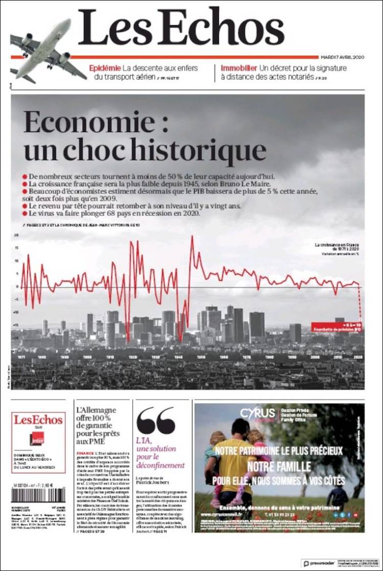 Portada de Les Echos (Francia)