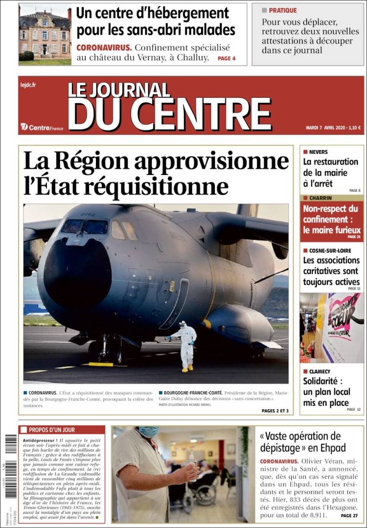 Portada de Le Journal du Centre (Francia)