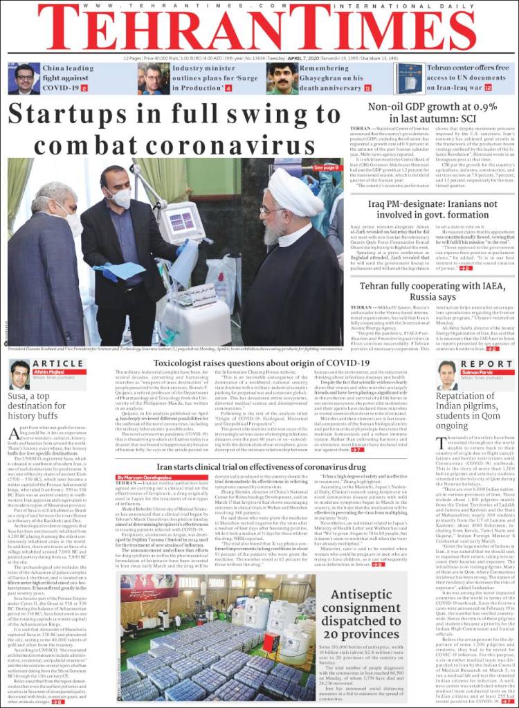 Portada de TehranTimes (Ir&aacute;n)