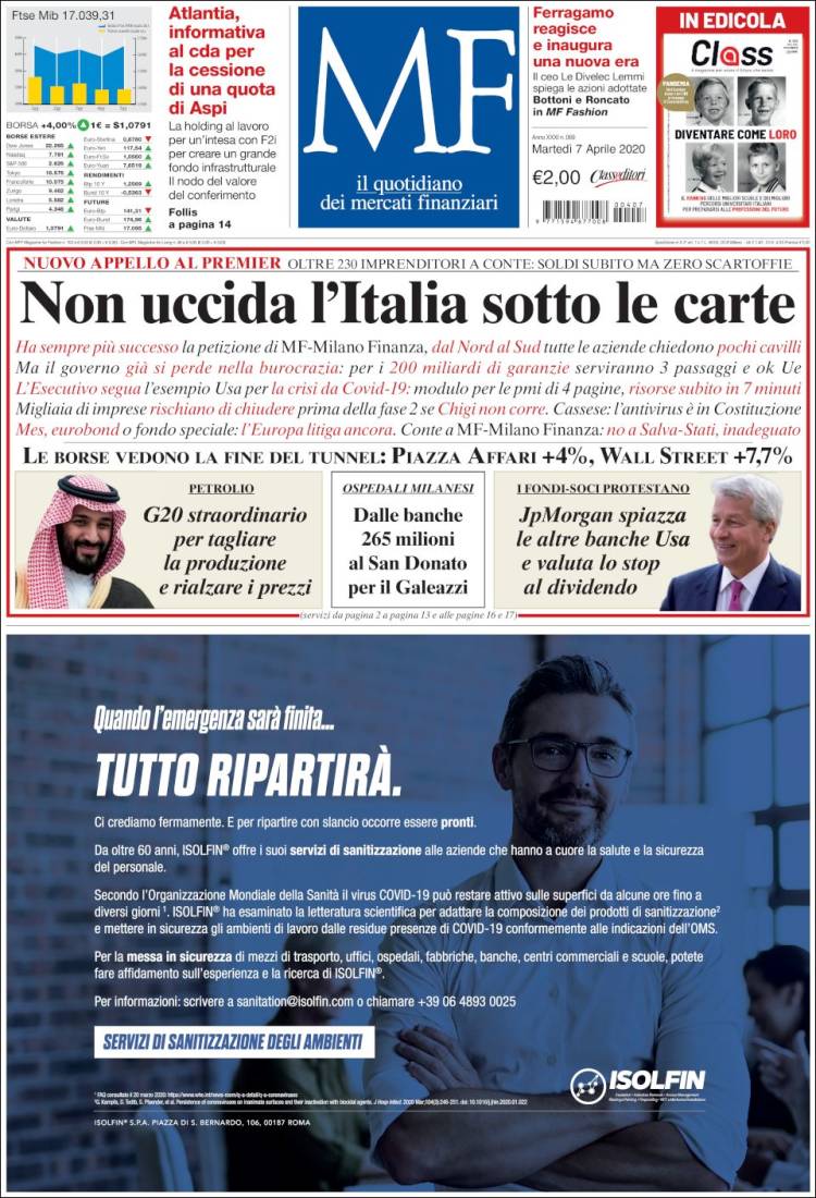 Portada de Milano Finanza (Italia)