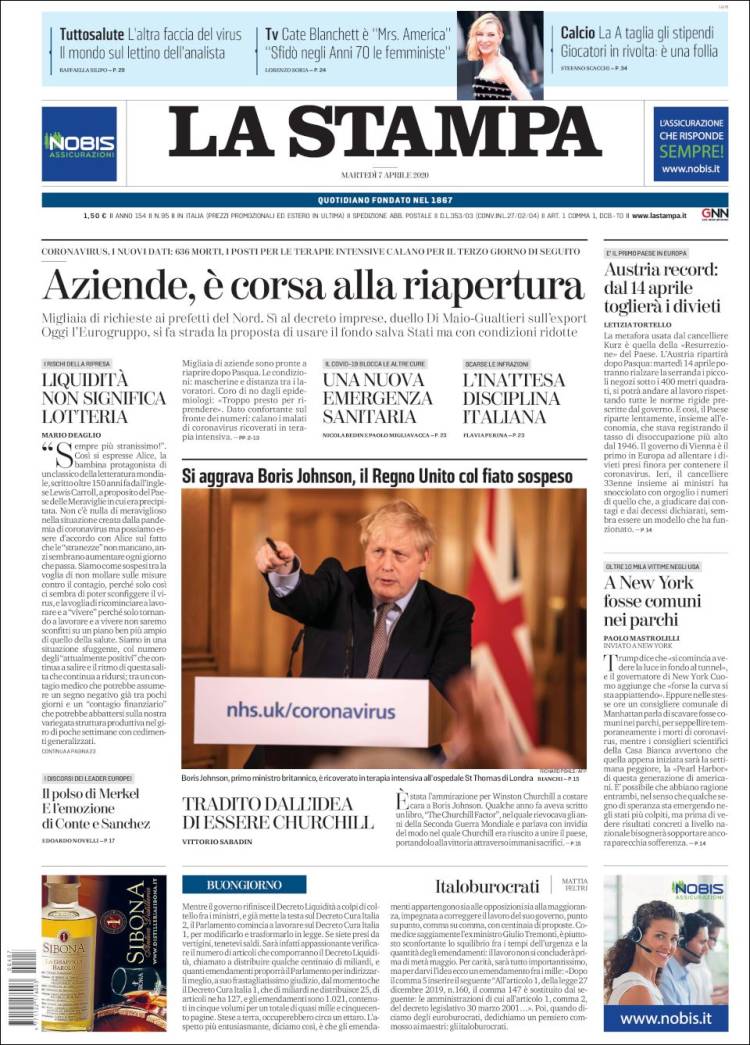 Portada de La Stampa (Italia)