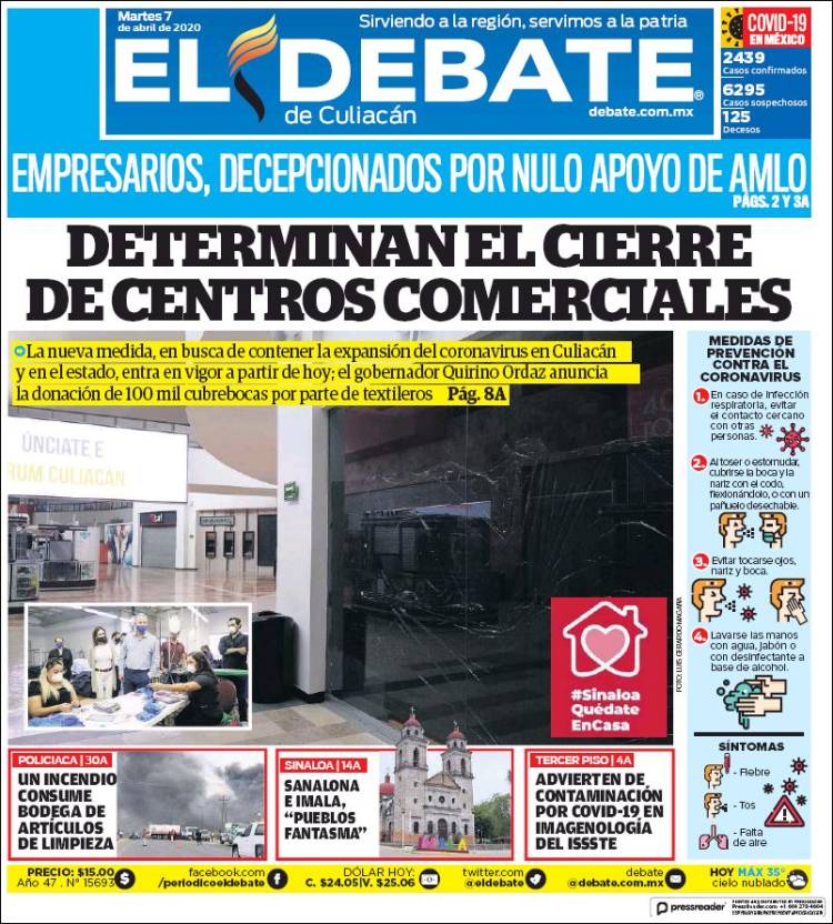 Portada de El Debate de Culiacán (México)