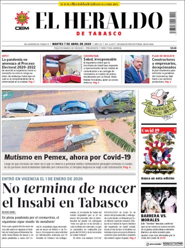 Portada de El Heraldo de Tabasco (México)