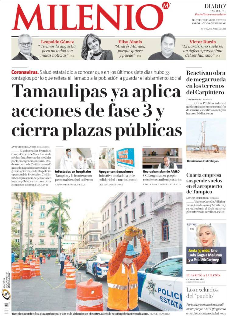 Portada de Milenio - Tamaulipas (México)