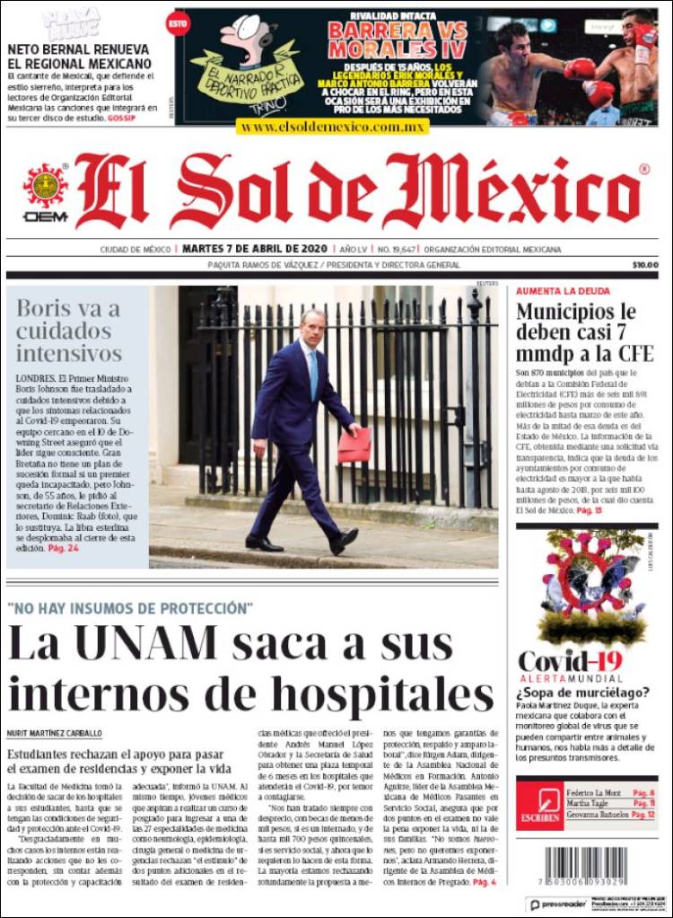 Portada de El Sol de México (México)