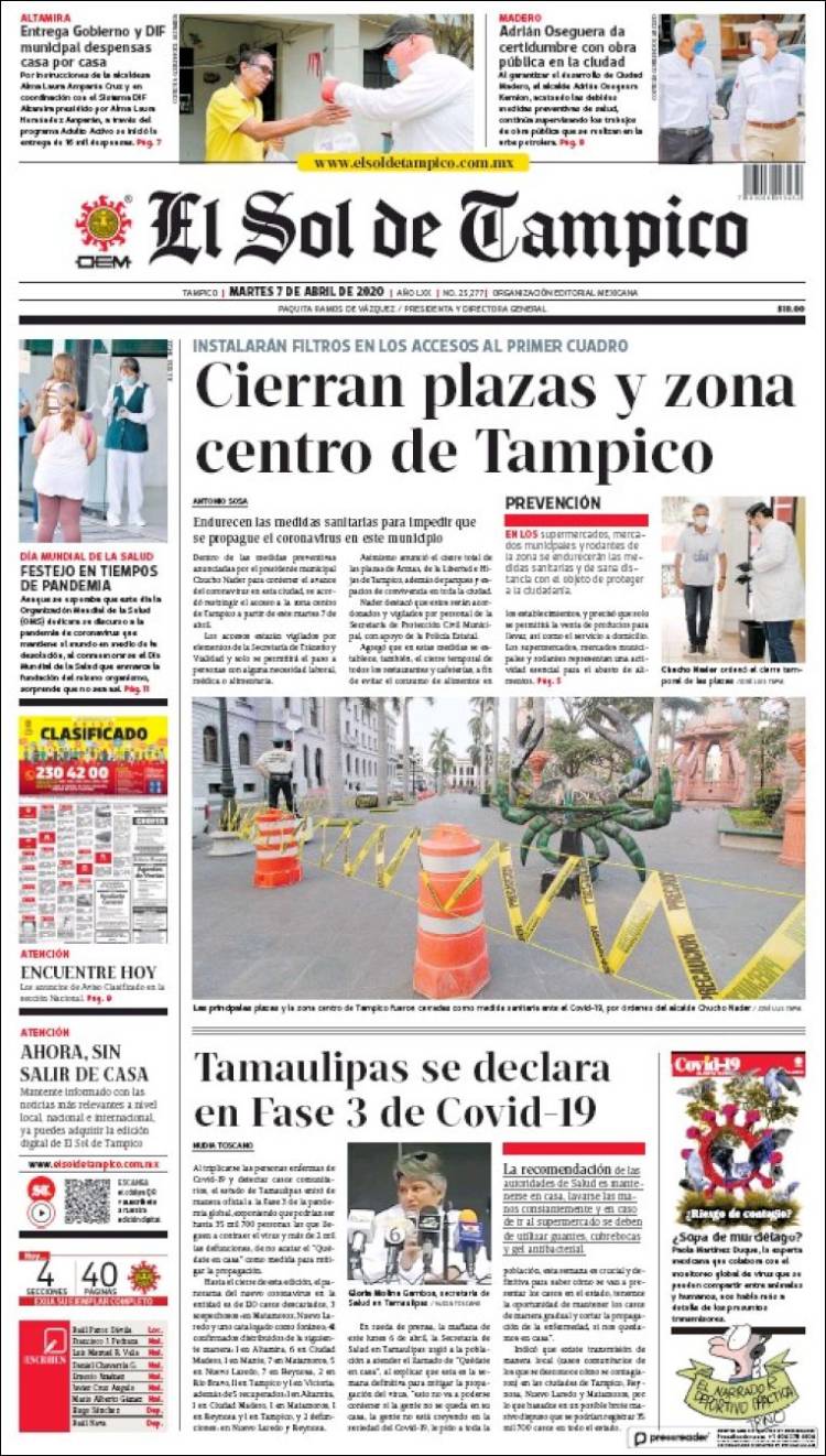 Portada de El Sol de Tampico (México)